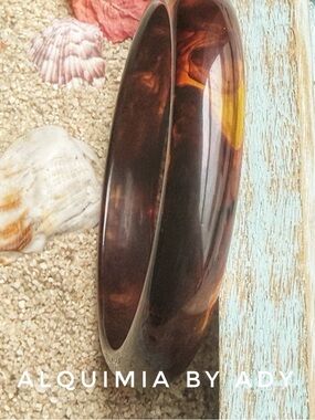 SPRING BASIC + Brown Marbled Resin Bangle Bracelet